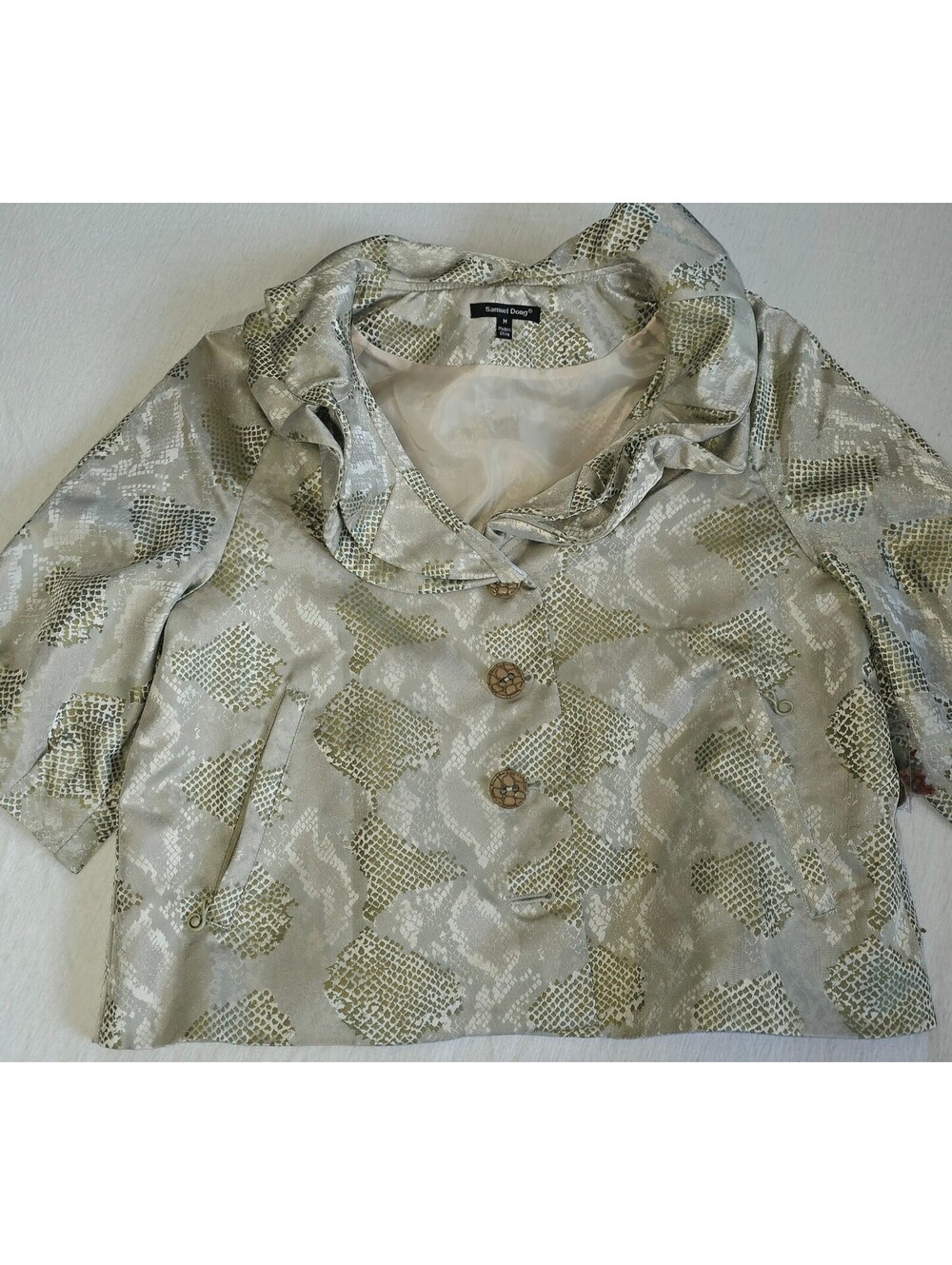Samuel dong snakeskin cropped jacket with dramatic ruffle collar size med NWOT